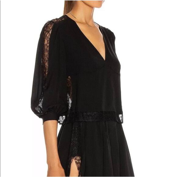 Fleur Du Mal LouLou Lace V Neck Black Blouse Size 2